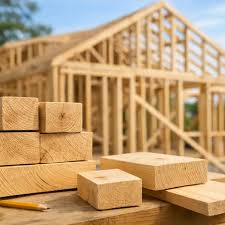 Pine lumber used in construction framing on a job site